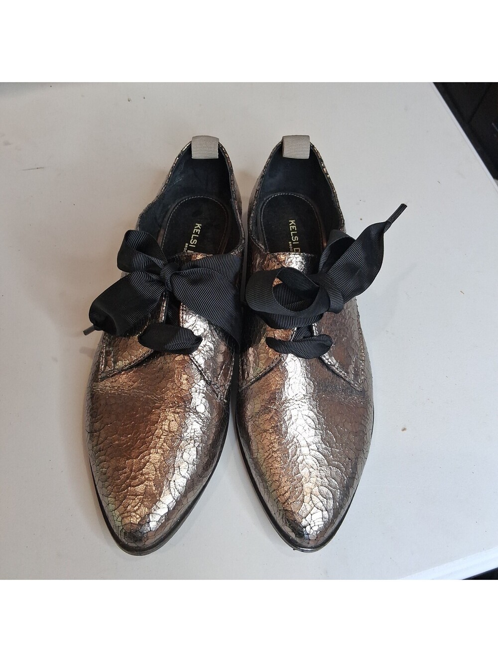 Kelsi Dagger Brooklyn Bronze Metallic Ribbon Oxfords Flats 7.5 Anthropologie